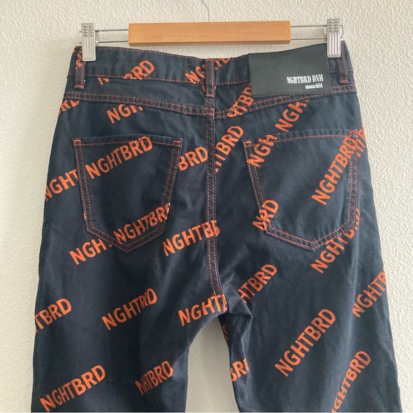 NWT Dolls Kill Nghtbrd Dnm Signature Moon Child Rust Raw Hem Logo Jeans AOP - Picture 6 of 11